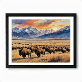 Herd Of Bison Grasslands Art Print