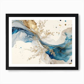 Blue Gold Marble Abstract Art Print