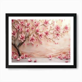 3d Picture of a Tree with Pink Flowers Background 1 Poster