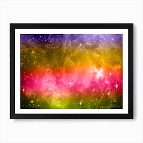 Yellow Green, Red Galaxy Space Background Art Print