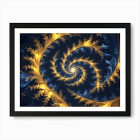 Abstract Image Of A Swirling, Golden Pattern On A Dark Blue Background Poster