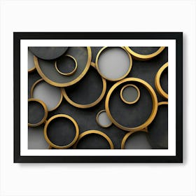 The Modern Background Is Comprised Of Black, Gray, Beige, And Golden Circles In A Stylish Art Print