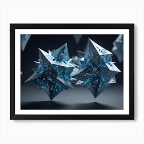 An Abstract Image Of Geometric, Crystalline Shapes In Blue And White, Creating A Futuristic And Dynamic Composition Art Print