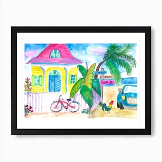 Yellow Conch House Tropical Street Scene Art Print