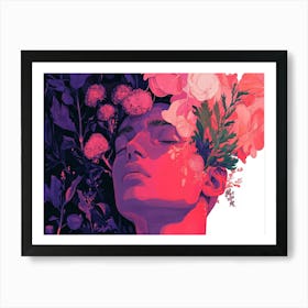 Woman With Flowers On Her Head 8 Art Print