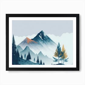 Mountain And Forest In Minimalist Watercolor Horizontal Composition 333 Art Print