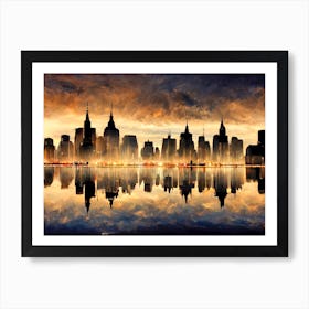 Manhattan Skyline Sunset Nyc Art Print