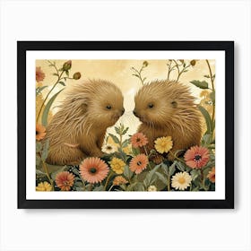 Floral Animal Illustration Porcupine 2 Poster