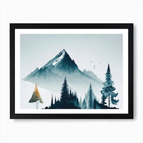 Mountain And Forest In Minimalist Watercolor Horizontal Composition 357 Art Print