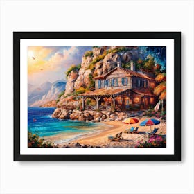 Greek Tavern At The Sea Art Print