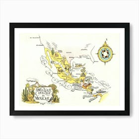 Central America & Mexico Map 1951 Art Print