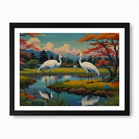 Cranes By The River Art Print