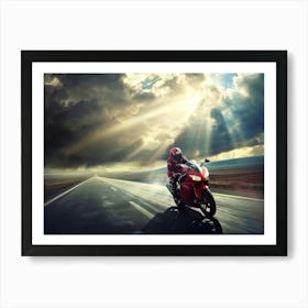 Rider On Red Bike (28) Art Print