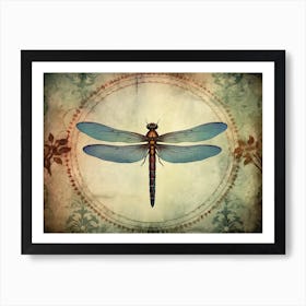  Dragonfly Vintage Blue  Art Print
