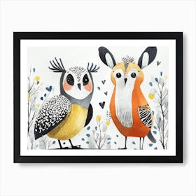 Two fantasy Owls children illustration Art Print