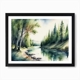 green lined trees at the river Art Print