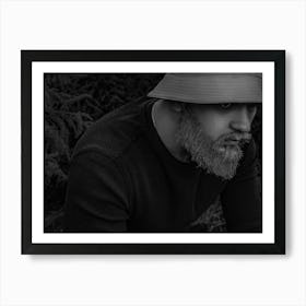 Portrait Of A Bearded Man In A Panama Among The Grass Art Print