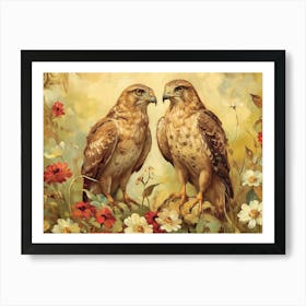 Floral Animal Illustration Hawk 4 Art Print