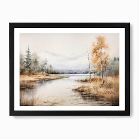 A Painting Of A Lake In Autumn 54 Art Print