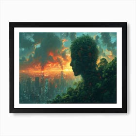 Digital Fusion: Human and Virtual Realms - A Neo-Surrealist Collection. City Of Trees Art Print