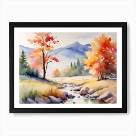 Watercolor Of A Stream Art Print