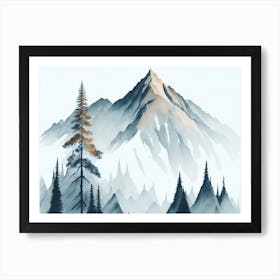 Mountain And Forest In Minimalist Watercolor Horizontal Composition 442 Art Print