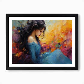 Woman In Blue Dress Art Print