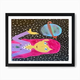 Girl Holding Planet Painting Art Print