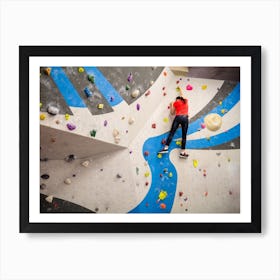 Active Young Climber Woman Climbing On Indoor Climbing Wall Art Print