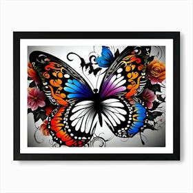 Butterfly With Roses 3 Art Print