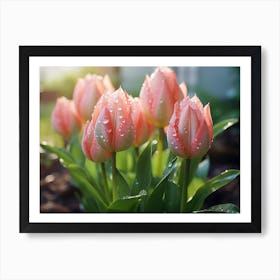 Pink Tulips In The Garden 2 Art Print