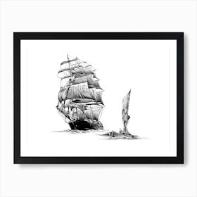 A Marine Boat Art Illustration In A Drawing Style 01 Art Print