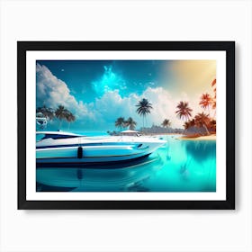 Yacht On The Beach Luxury Colorful Gulf Life In The Future Art Print