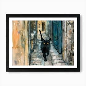 Dubrovnik, Croatia   Cat In Street Art Watercolour Painting 2 Art Print