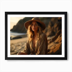 Girl With A Hat On The Beach Art Print