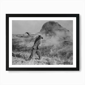 Fighting Fire Of Rice Straw Stack In Rice Field Near Crowley, Louisiana By Russell Lee Art Print