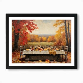 A Vintage Painting Esque Thanksgiving Celebration Enfolding Within An Intimate Group Nestled Amid R (1) 1 Art Print