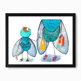 Fly Family Green In White Art Print