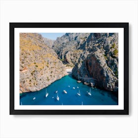 Mallorca Droneview - Boats on the balearic islands of Spain - travel photography Art Print