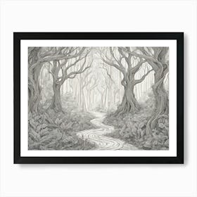 Enchanted Forest With Twisting Trees And Hidden Paths Art Print