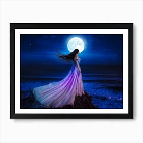 Polychrome Banshee Wailing Under A Full Moon Spectral Figure Appearing Translucent With Hues Of Vio 1 Art Print