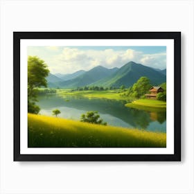 Serenity by the Lake: A Masterpiece of Landscape Art Art Print