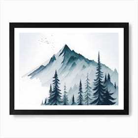 Mountain And Forest In Minimalist Watercolor Horizontal Composition 51 Art Print