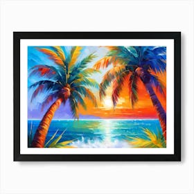 A Popping Colorful Paradise With Palm Trees 2 Art Print