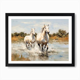 Horses Painting In Camargue, France, Landscape 2 Art Print