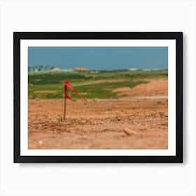 Metal Survey Peg With Red Flag On Construction Site Art Print