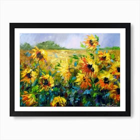 Sunflowers and wind Poster