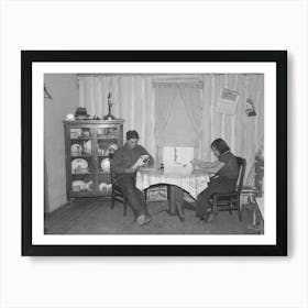 Children Of Farmer Reading In Dining Room, Note Construction Of The Walls, Williams County, North Dakota By Art Print