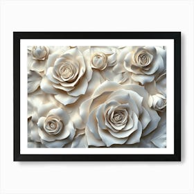 3d White Rose Seamless Flower Tiles Design Painting Art Print