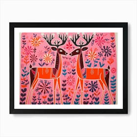 Reindeer 2 Folk Style Animal Illustration Art Print